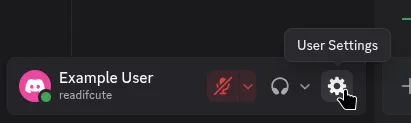 Gear icon location in Discord's bottom left corner where user settings can be accessed